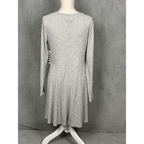 URBAN OUTFITTERS Ribbed Soft Surplice Faux Wrap Dress Womens XL Gray Long Sleeve - Picture 4 of 16